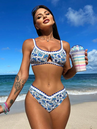 Hollowed Out High Waist Bikini Set - Sand & Bliss