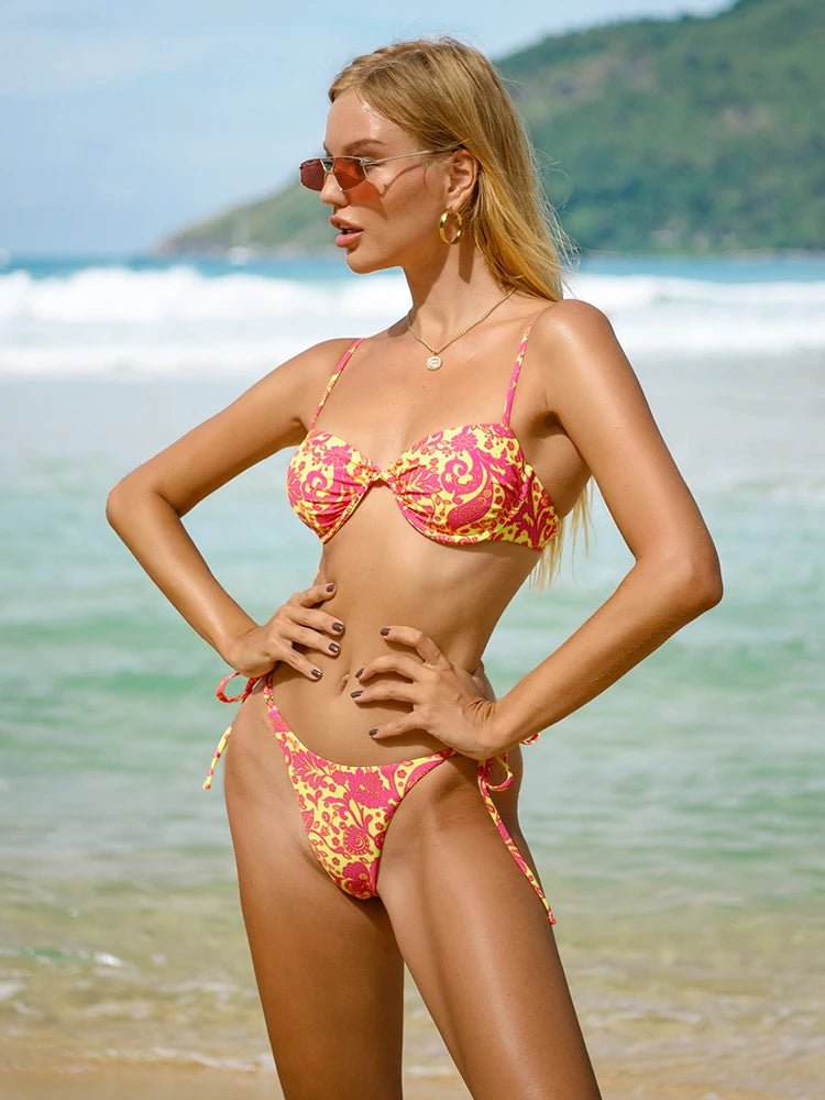 Yellow Vintage String Tie Bikini Set - Sand & Bliss